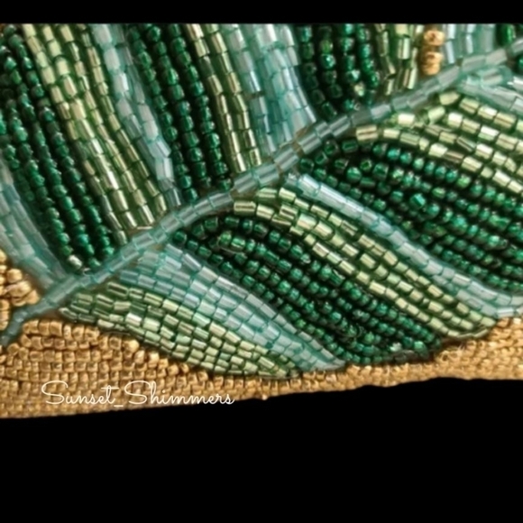 PACIFIC Paradise GOLD Green Teal Aqua Beaded Palm Leaf Pier 1 Style Pillow Decor - Picture 6 of 13